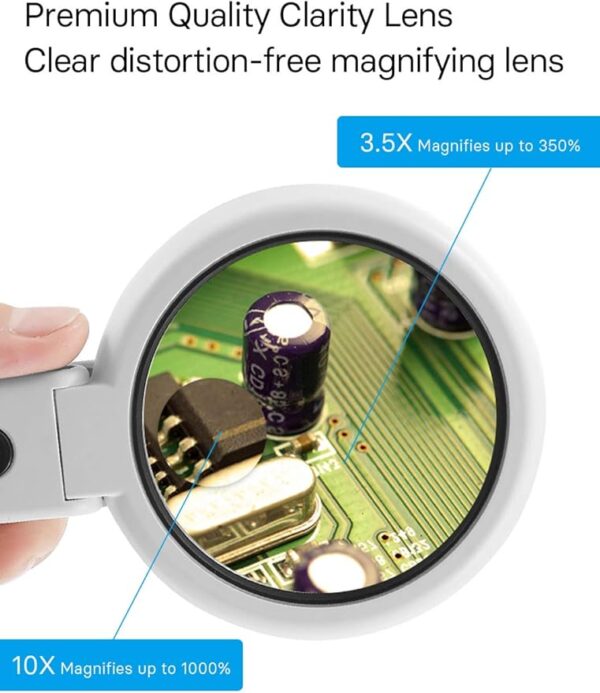 white magnifying glass with lights magnification