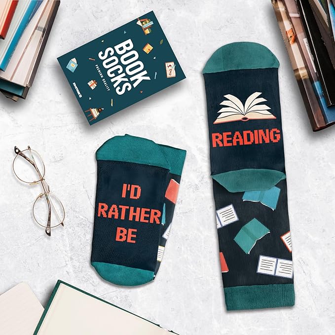 funny reading socks flatlay