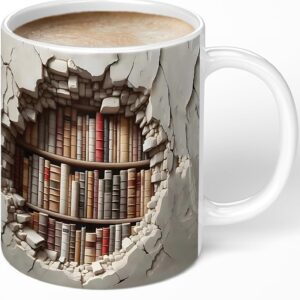 library bookshelf mug